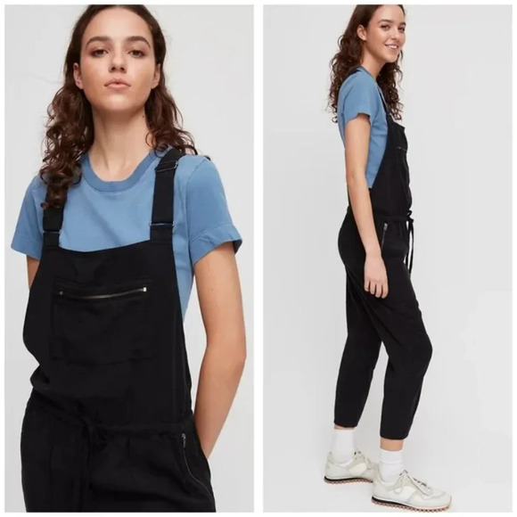 Aritzia Wilfred  Free Valletta Cropped Twill Overalls Black Size Small - Picture 1 of 9